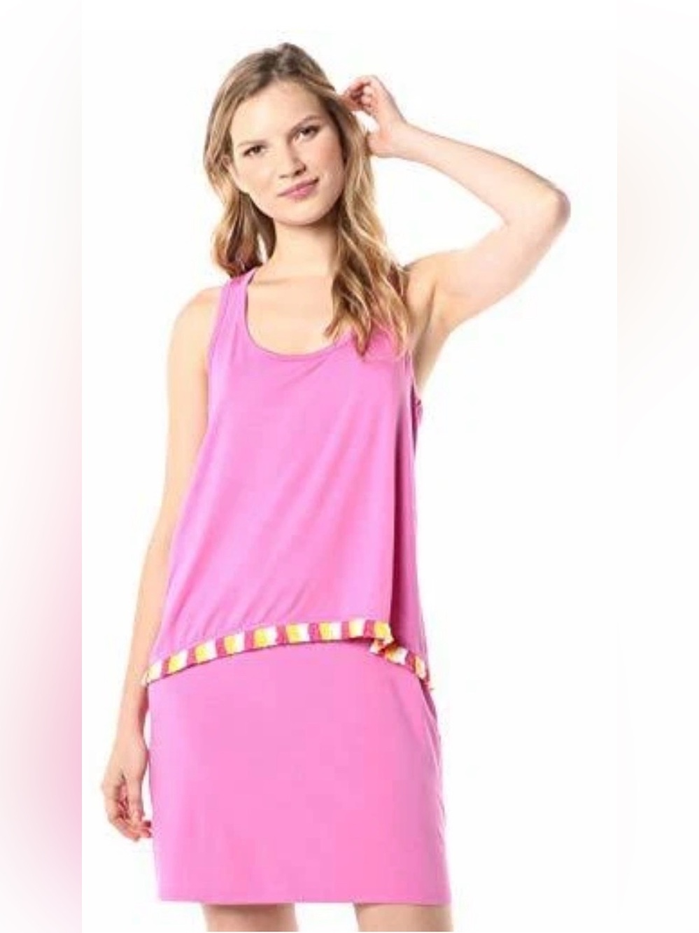 Trina Turk Richmond Tasseled Popover Dress Yellow Orange Mini Resort Size Small